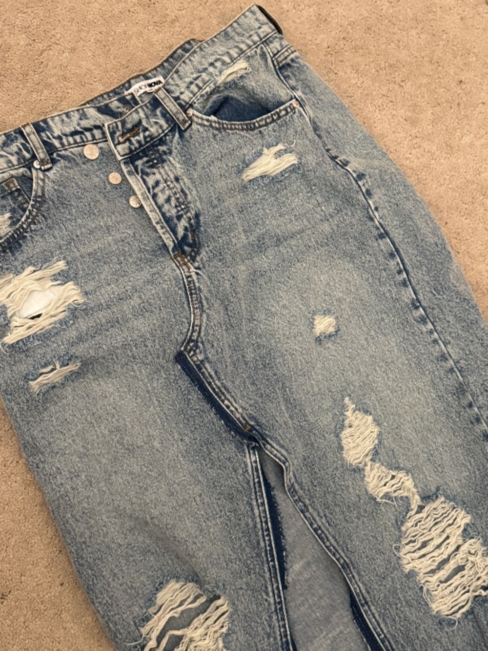 Fashion Nova Light Blue High-Rise Distressed Jeans